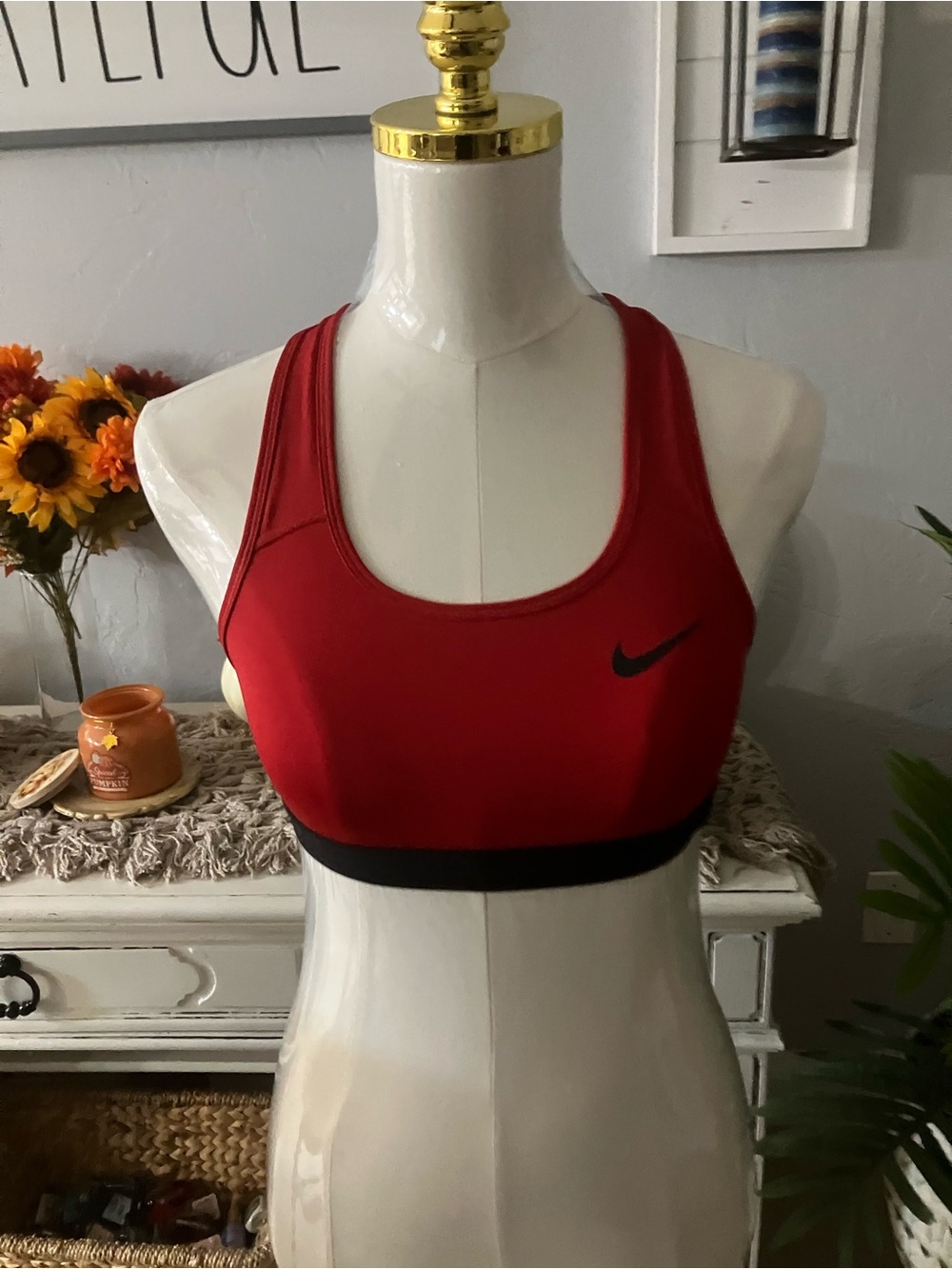 Nike Red Racerback Sports Bra with Black Underband